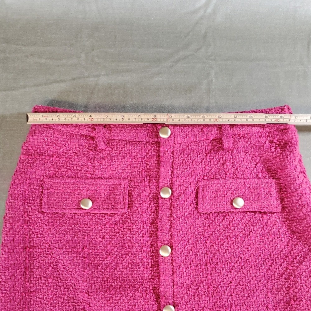 Nine West Womens Hot Pink Tweed Button Front Mini Skirt Size L Magenta Boucle - Picture 7 of 9